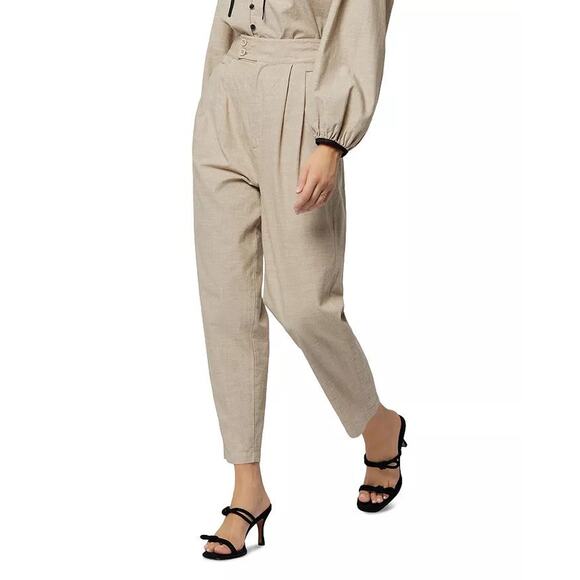 Joie Nadia Cotton Tapered Leg Pleated Pants Trouser - 2 Oatmeal